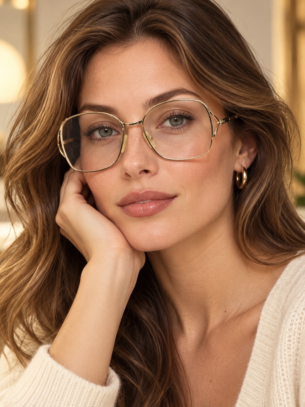 Vintage Halston 12 Univis USA Gold Tone Oversized Eyeglasses Frames 140mm